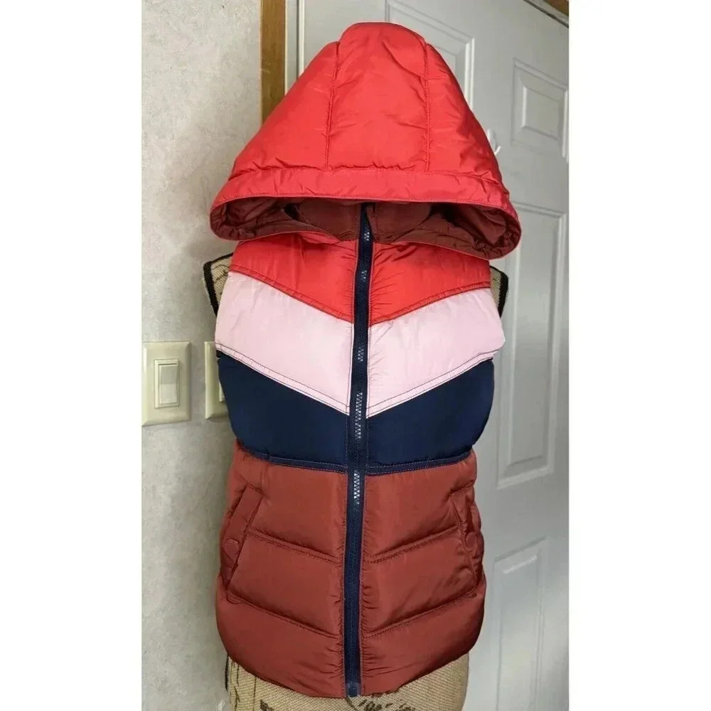AEROPOSTALE Hooded Puffer Vest Womens Multicolor Colorblock Mob Mom Outdoor XS